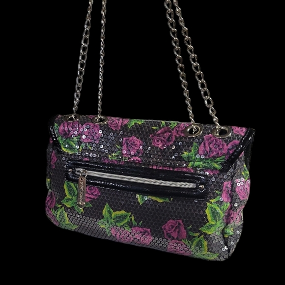 BETSEY Johnson Purple Rose Sequence Embellished Handbag - Picture 6 of 14